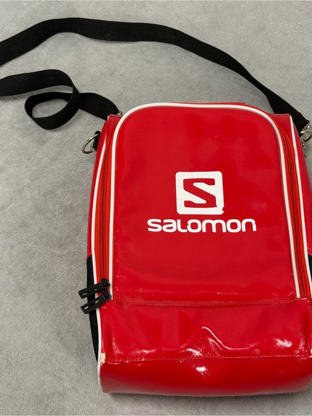 Vintage Salomon Ski Boot Bag Red Glossy Shoulder Gear Bag 90s Y2K Gorpcore